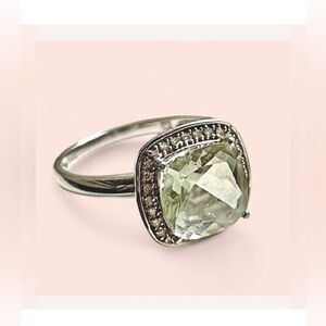 Light Mint Prasiolite & Diamond 14K White Gold Ring